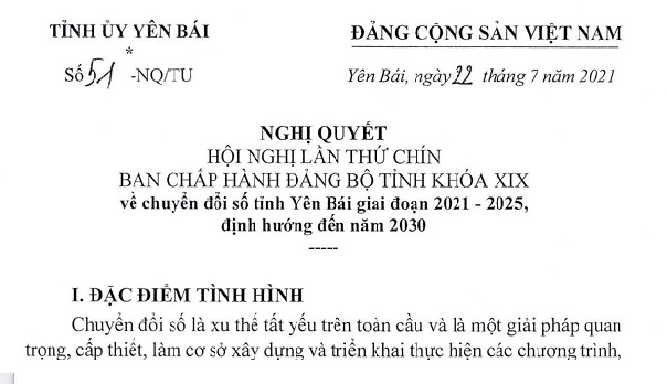 Nghị quyết chuyển đổi số tỉnh Yên Bái